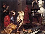 Jacob Cornelisz Van Oostsanen Paintings - The Artist's Studio by Jacob van Oost the Elder
